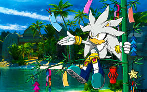 Silver the Hedgehog 在有紙燈籠的熱帶叢林中搖擺。 — 銀刺蝟 壁紙