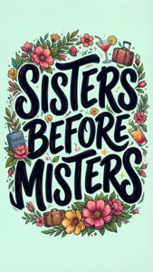 Sisters before misters 標語，周圍環繞著花朵和旅行物品。