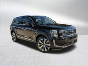 黑色Kia Telluride SUV在工作室中，帶有反射表面和灰色地板。 — 起亞 壁紙