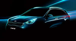時尚的藍色Kia Niro SUV，在黑暗環境中帶有發光的霓虹燈軌跡。 — 起亞 壁紙