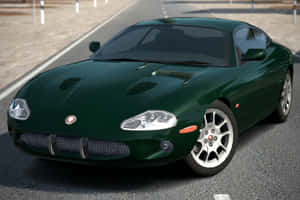 深綠色Jaguar XK8跑車停在柏油路上。 — 美洲豹汽車 壁紙