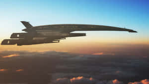 未來太空船在日落時飛越雲層。 — 木星 GIF 壁紙