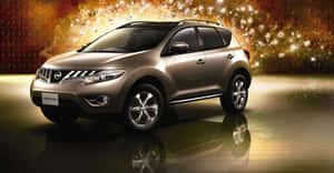 金色日產Murano SUV在攝影棚中，背景閃爍，地板有倒影。 — 日產 壁紙