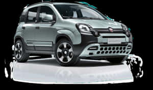 反射性白色平台上的淺綠色 Fiat Panda Cross SUV，帶有黑色飾條和合金輪圈。 — 飛雅特 壁紙