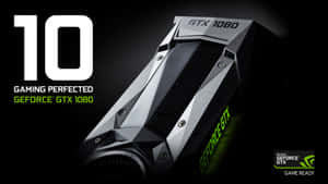 流線型銀色NVIDIA GeForce GTX 1080顯示卡，帶有綠色點綴和粗體白色遊戲文字。 — Nvidia GIF 壁紙