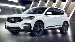 白色Acura SUV，黑色車輪，在現代工作室環境中。 — 高清汽車壁紙