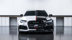 白黑ABT Audi RS6性能車，紅色條紋，乾淨的車庫。 — 奧迪R8 壁紙