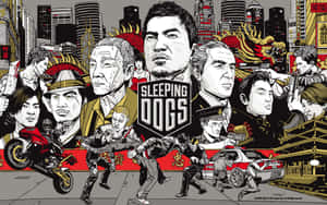 《Sleeping Dogs》遊戲海報，角色身處香港街頭動作場景。 — 睡狗 壁紙