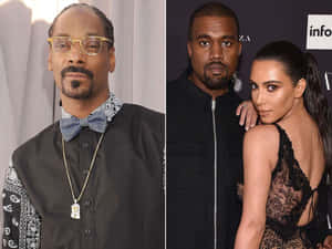 Snoop Dogg和Kanye West與Kim Kardashian在一個華麗的活動中。 — 快樂 壁紙