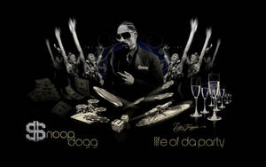 Snoop Dogg 在豪華派對中被鈔票、籌碼、骰子和香檳杯環繞。 — 史努比狗狗 壁紙