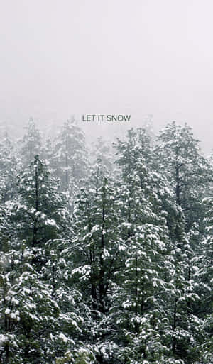 寧靜冬日森林中積雪的常綠樹，伴隨迷霧及文字 letting it snow。 — Galaxy Tab A 壁紙