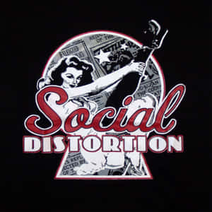 Social Distortion 樂隊標誌，帶有風格化女人和報紙拼貼設計。 — 黑與紅 壁紙