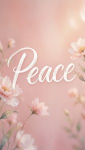 粉紅色花卉背景，帶有白色字體的Peace。