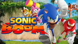 Sonic Boom 角色在叢林中奔跑，帶有標題文字。 — 索尼克 壁紙