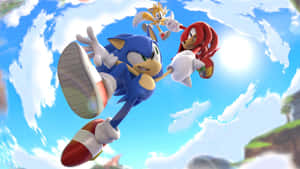 Sonic、Knuckles 和 Tails 在有雲的晴朗天空中飛翔。 — 音速小子 壁紙