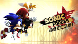 Sonic、Knuckles 和 Tails 在遊戲宣傳圖片中於熾熱背景下競賽。 — 索尼克 壁紙