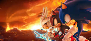 動漫風格的 Sonic Shadow 和 Silver，帶有火熱背景 — 音速小子 壁紙