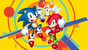 Sonic Tails 和 Knuckles 色彩繽紛的卡通動作姿勢 — 音速小子 壁紙