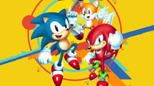 Sonic Tails 與 Knuckles 以色彩繽紛的動態姿勢，作為遊戲桌布。 — 音速小子 壁紙