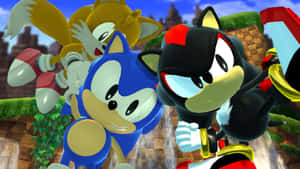 電子遊戲場景中的 Sonic Tails 與 Shadow the Hedgehog。 — 音速小子 壁紙