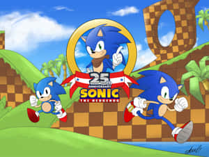 Sonic the Hedgehog 以三個奔跑姿勢慶祝其25週年。 — 音速小子 壁紙