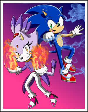 Sonic the Hedgehog 和一隻火焰狐狸角色（動漫風格）。 — 音速小子 壁紙