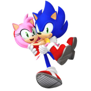 Sonic 與 Amy Rose 以歡快的 3d 渲染姿勢擁抱。 — iPad (A16) 壁紙