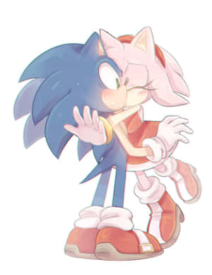 Sonic 與 Amy Rose 在溫柔的動漫風格插圖中擁抱。 — iPad Pro 13 壁紙