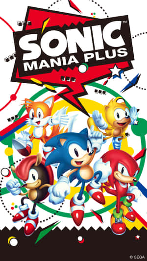 Sonic the Hedgehog 和朋友們在色彩繽紛的遊戲海報中。 — 音速小子 壁紙