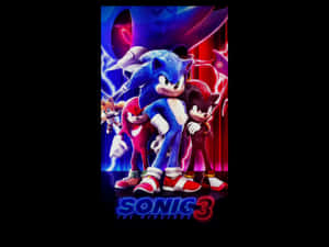 Sonic the Hedgehog 和朋友們擺出動作姿勢，帶有閃電效果和電影標題。 — 音速小子 壁紙