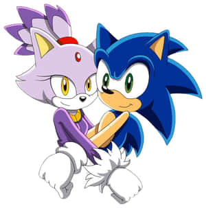 Sonic the Hedgehog 和一個紫色狐狸角色溫暖地擁抱。 — 音速小子 壁紙