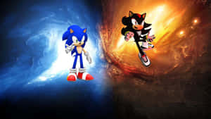 Sonic 與 Shadow the Hedgehog 的宇宙戰鬥場景。 — 音速小子 壁紙