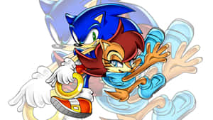 Sonic 與 Tails 手持金色環圈，以動感動畫姿勢飛翔。 — 音速小子 壁紙