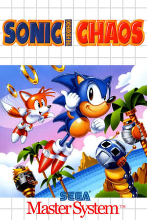 Sonic 與 Tails 飛越熱帶島嶼，下方有機械人。 — 音速小子 壁紙