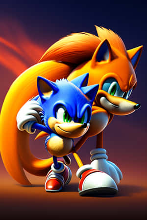 Sonic 和 Tails 以鮮豔色彩和動態燈光擺出英雄姿勢。 — POCO Pad 壁紙