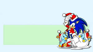 Sonic the Hedgehog 和兩隻鳥朋友戴著聖誕帽慶祝節日。 — 音速小子 壁紙