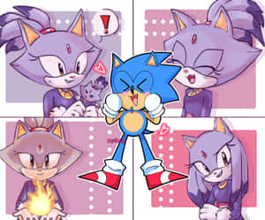 Sonic the Hedgehog 在漫畫面板佈局中被四個女性角色包圍。 — 音速小子 壁紙