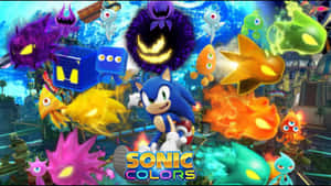 Sonic the Hedgehog 在電子遊戲場景中被色彩繽紛的敵人包圍。 — 索尼克 壁紙