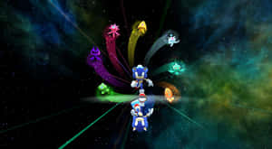 Sonic the Hedgehog 與發光的外星同伴在太空高速奔馳。 — 音速小子 壁紙
