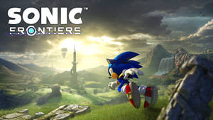Sonic the Hedgehog 在有山和瀑布的風景中奔跑。