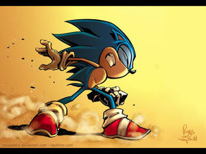 Sonic the Hedgehog 快速奔跑，身後灰塵飛揚。 — 音速小子 壁紙