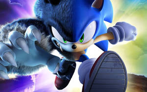Sonic the Hedgehog 在色彩繽紛的天空下伸出爪子奔跑。 — 電玩遊戲 GIF 壁紙