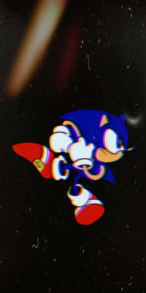 Sonic the Hedgehog 在帶有色差的故障太空場景中奔跑。 — 音速小子 壁紙