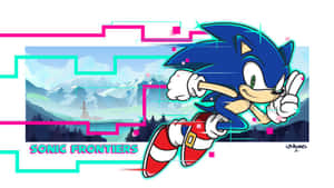 Sonic the Hedgehog 在有螢光輪廓的山景中快速奔跑。 — 音速小子 壁紙