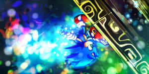 Sonic the Hedgehog 在色彩繽紛的光效中穿過發光的霓虹隧道。 — 電玩遊戲 GIF 壁紙
