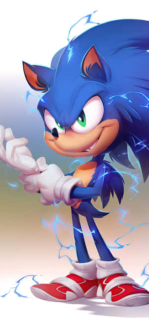 Sonic the Hedgehog 被電藍色能量包圍，擺出動態姿勢。 — Xiaomi 壁紙