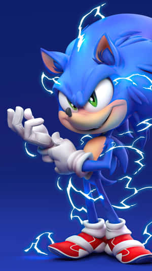 Sonic the Hedgehog 被電藍色閃電包圍的動態姿勢。 — 音速小子 壁紙