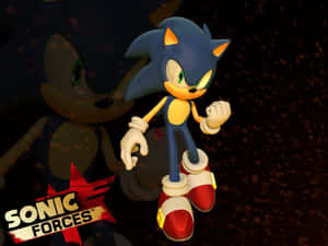 Sonic the Hedgehog 以動態姿勢站立，遊戲標誌清晰可見。 — 音速小子 壁紙