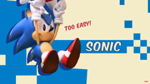 Sonic the Hedgehog 倒吊著，帶著微笑和『TOO EASY!』字樣。 — 音速小子 壁紙