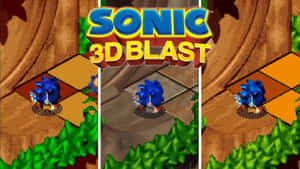 Sonic the Hedgehog 在像素藝術風格的 3D Blast 遊戲關卡中奔跑。 — 超級索尼克 壁紙